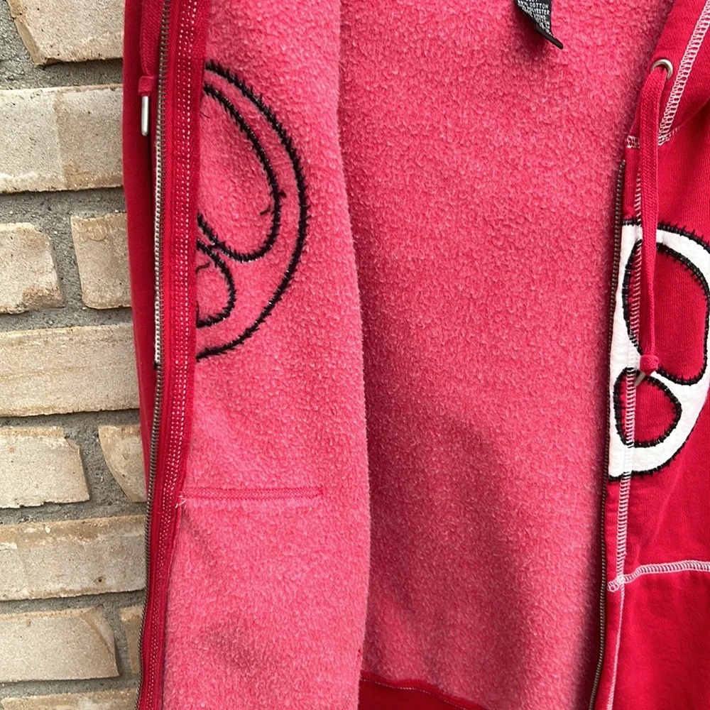Lucky Brand Vintage Inspired Full Zip Jacket Sweatshirt Hoodie Peace Sz S Red - Picture 8 of 16